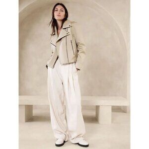 BANANA REPUBLIC Enola Beige Waxed Cotton Motorcycle Moto Biker Jacket, Size M
